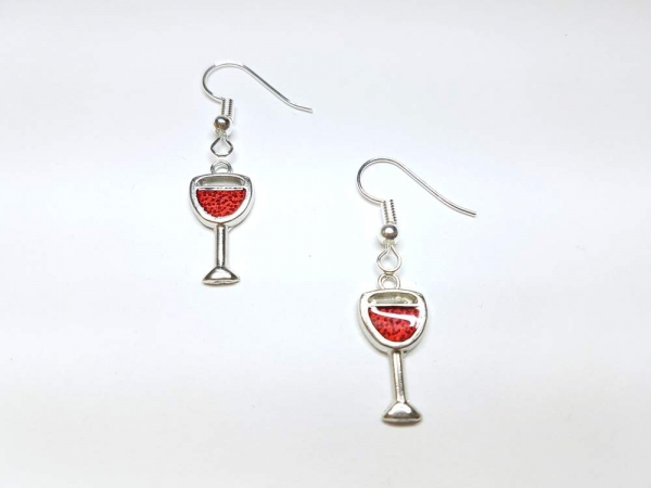 Weinglas Ohrringe silberfarben rot